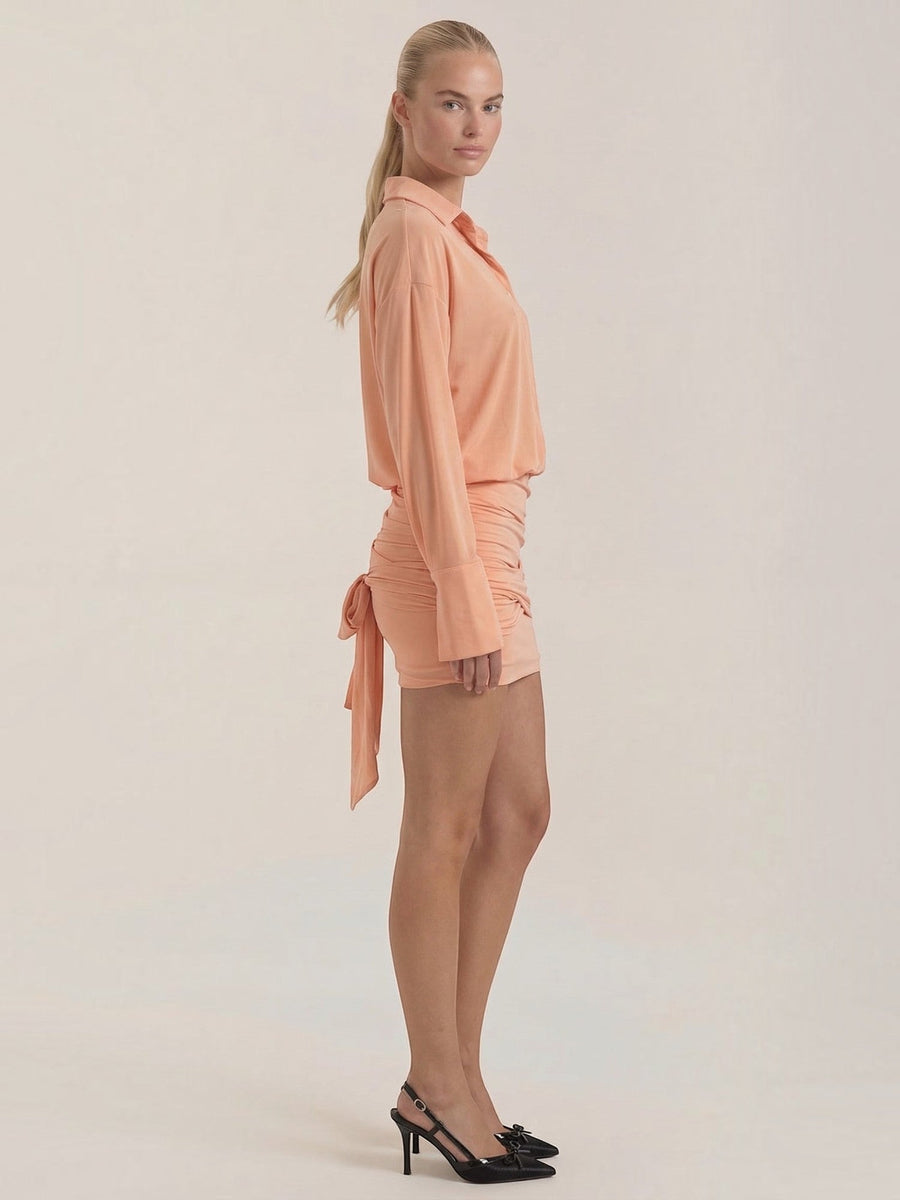 Polly Collared Ruched Skirt Mini Shirt Dress