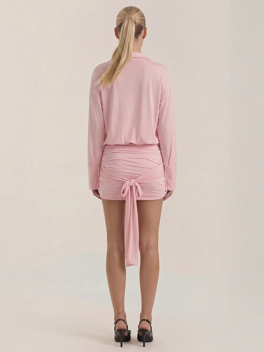 Polly Collared Ruched Skirt Mini Shirt Dress