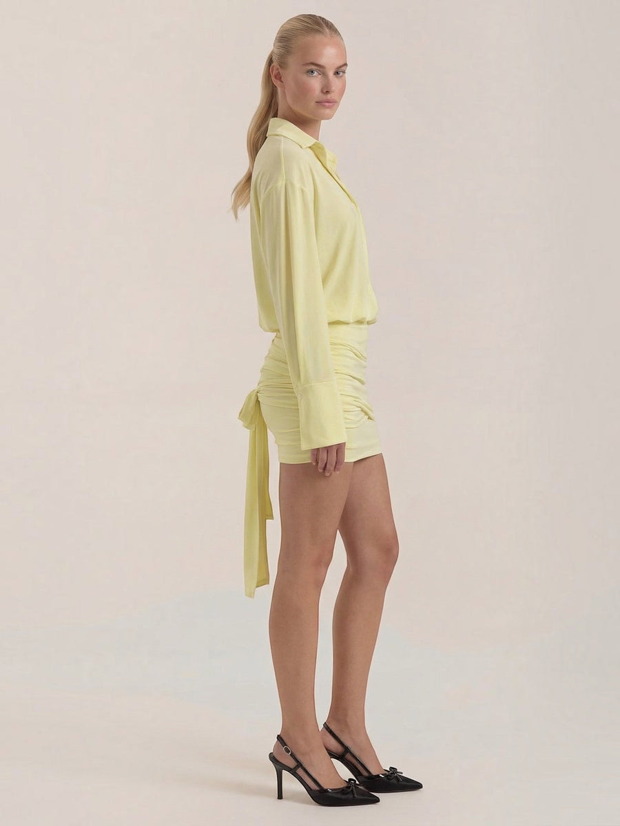 Polly Collared Ruched Skirt Mini Shirt Dress