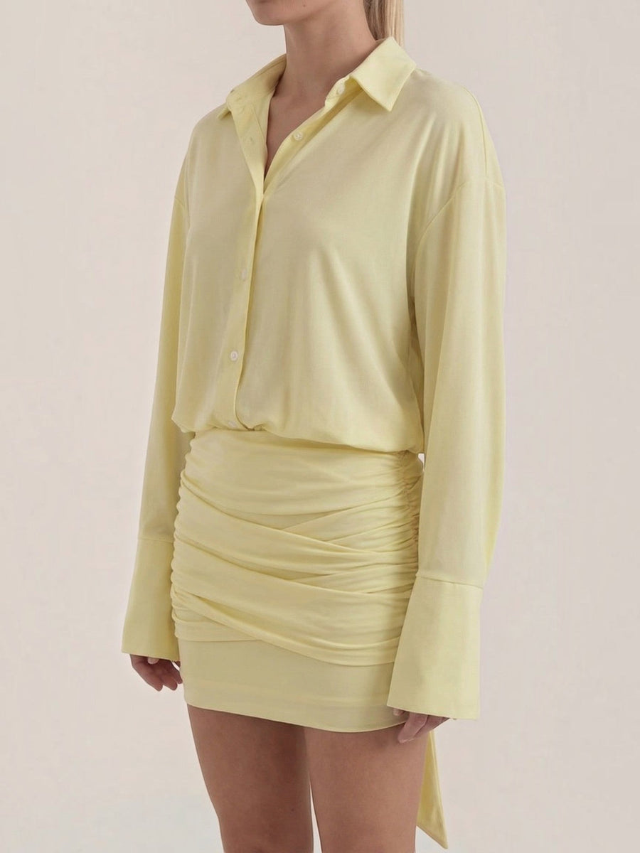 Polly Collared Ruched Skirt Mini Shirt Dress