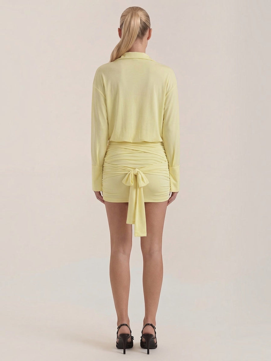 Polly Collared Ruched Skirt Mini Shirt Dress