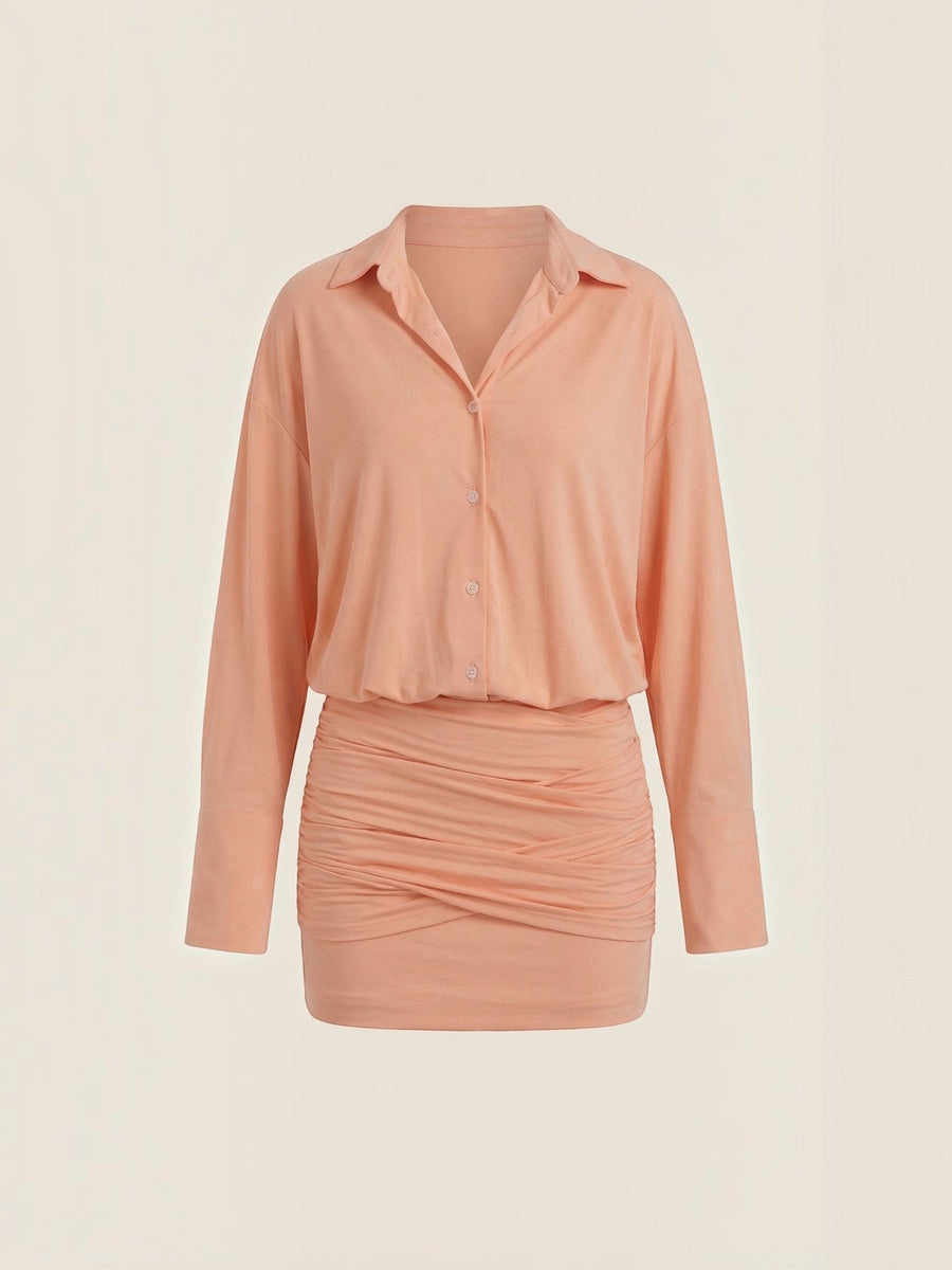 Polly Collared Ruched Skirt Mini Shirt Dress