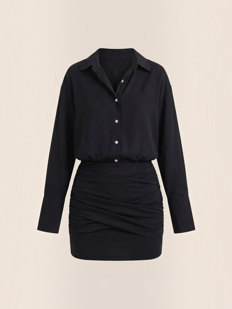 Polly Collared Ruched Skirt Mini Shirt Dress