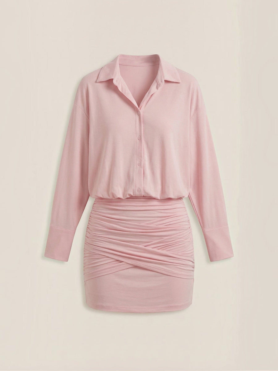 Polly Collared Ruched Skirt Mini Shirt Dress