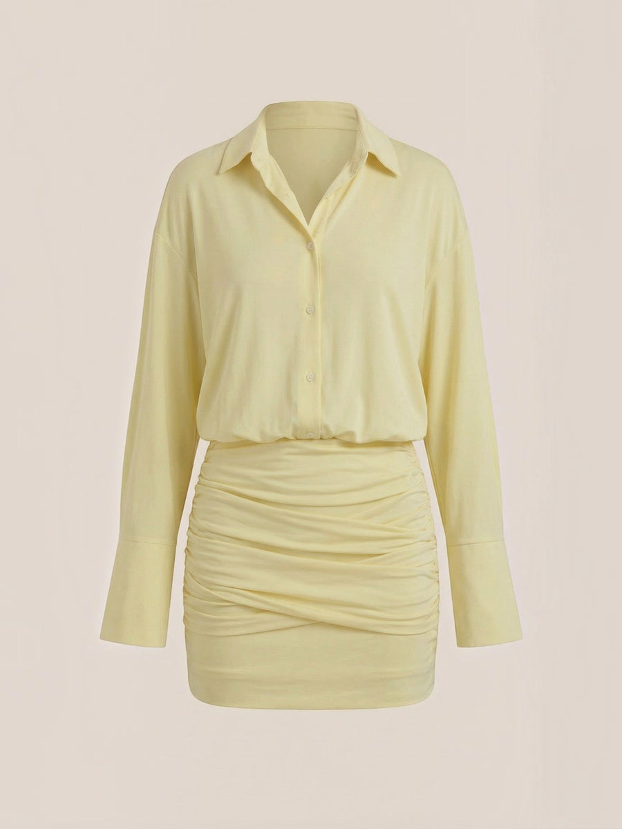 Polly Collared Ruched Skirt Mini Shirt Dress