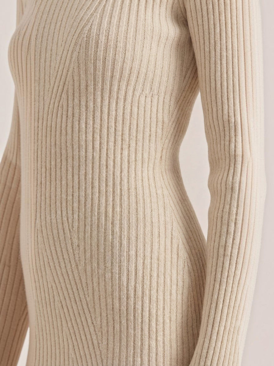 Frieda Stand Collar Ribbed Knit Mini Dress