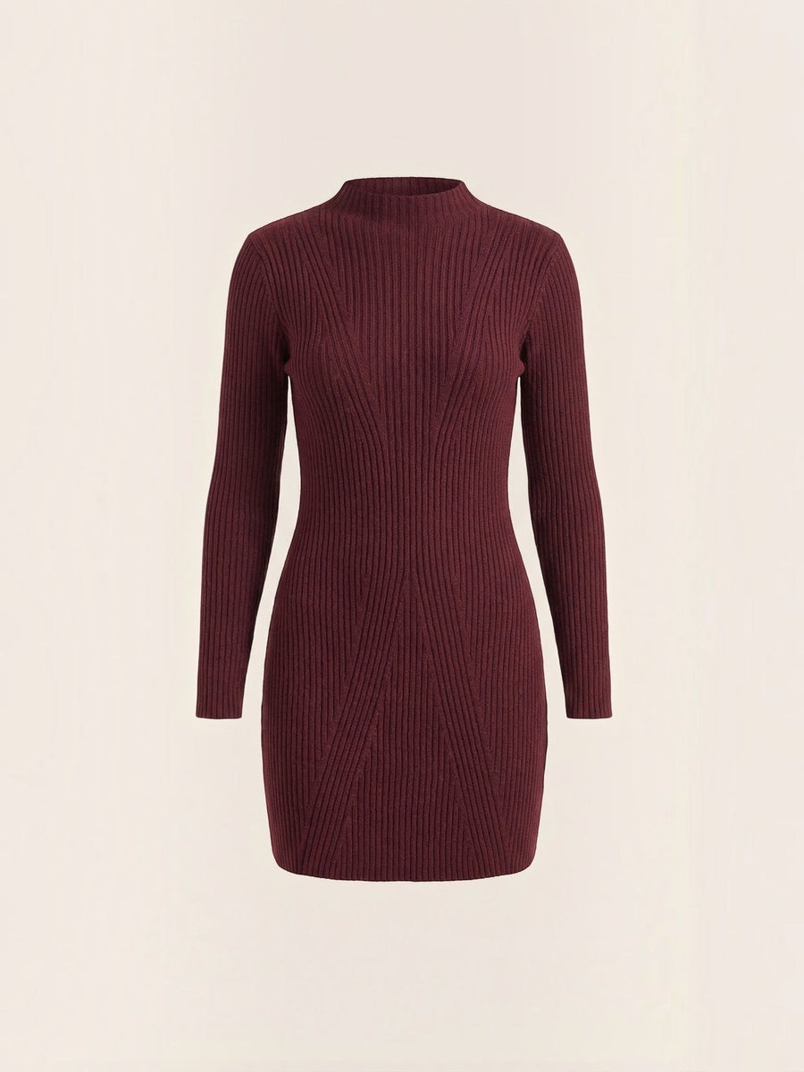 Frieda Stand Collar Ribbed Knit Mini Dress