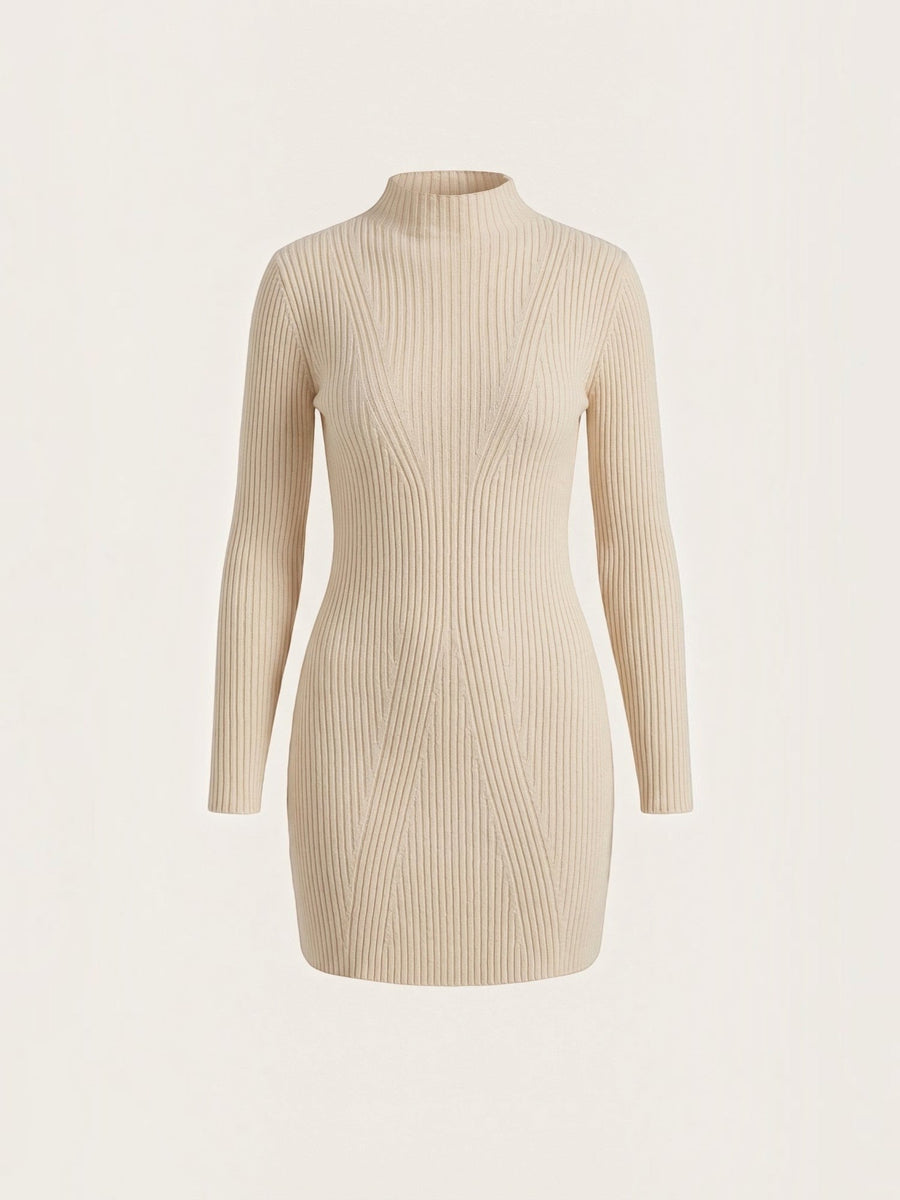 Frieda Stand Collar Ribbed Knit Mini Dress