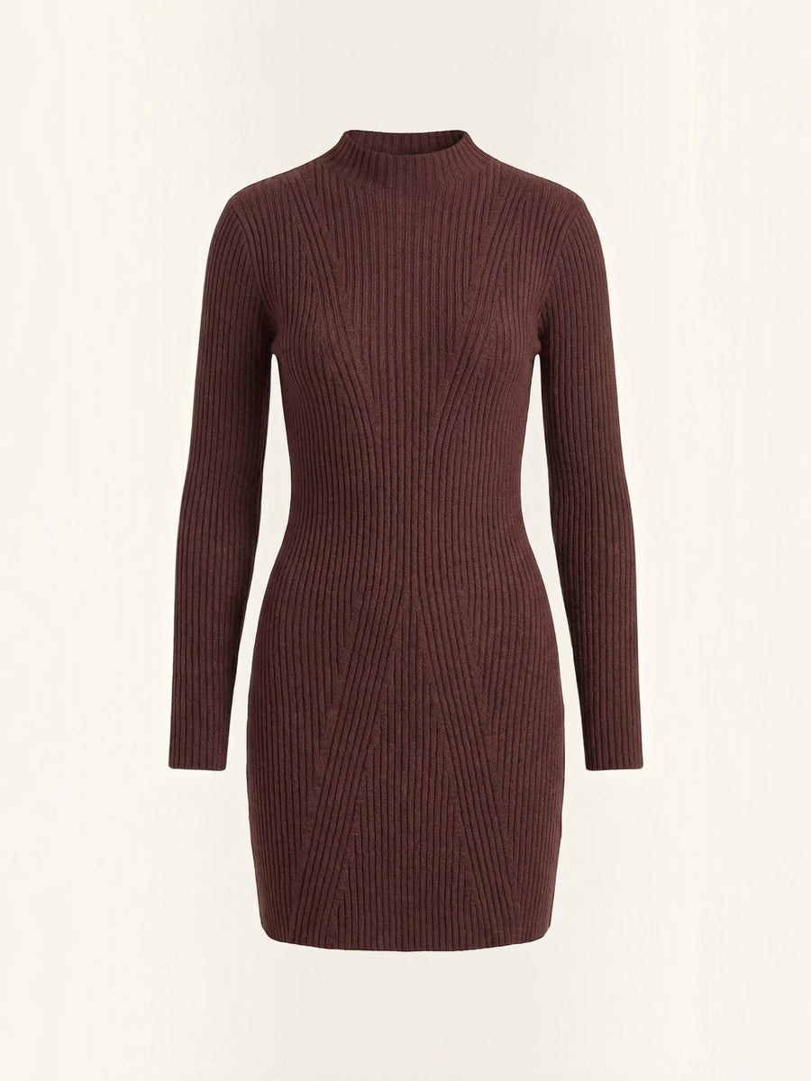 Frieda Stand Collar Ribbed Knit Mini Dress