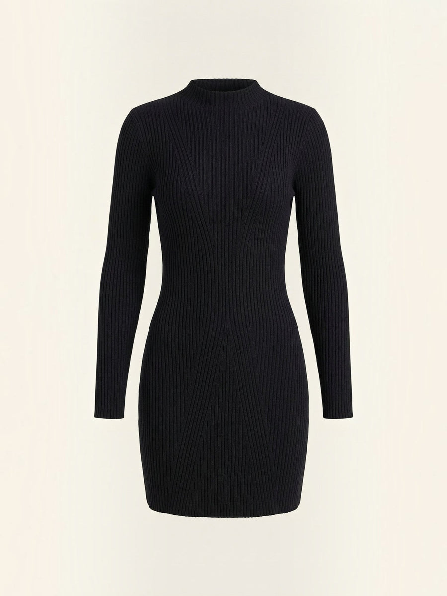 Frieda Stand Collar Ribbed Knit Mini Dress