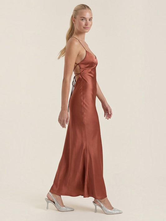 Hannah V Neck Cross Back Slip Maxi Dress