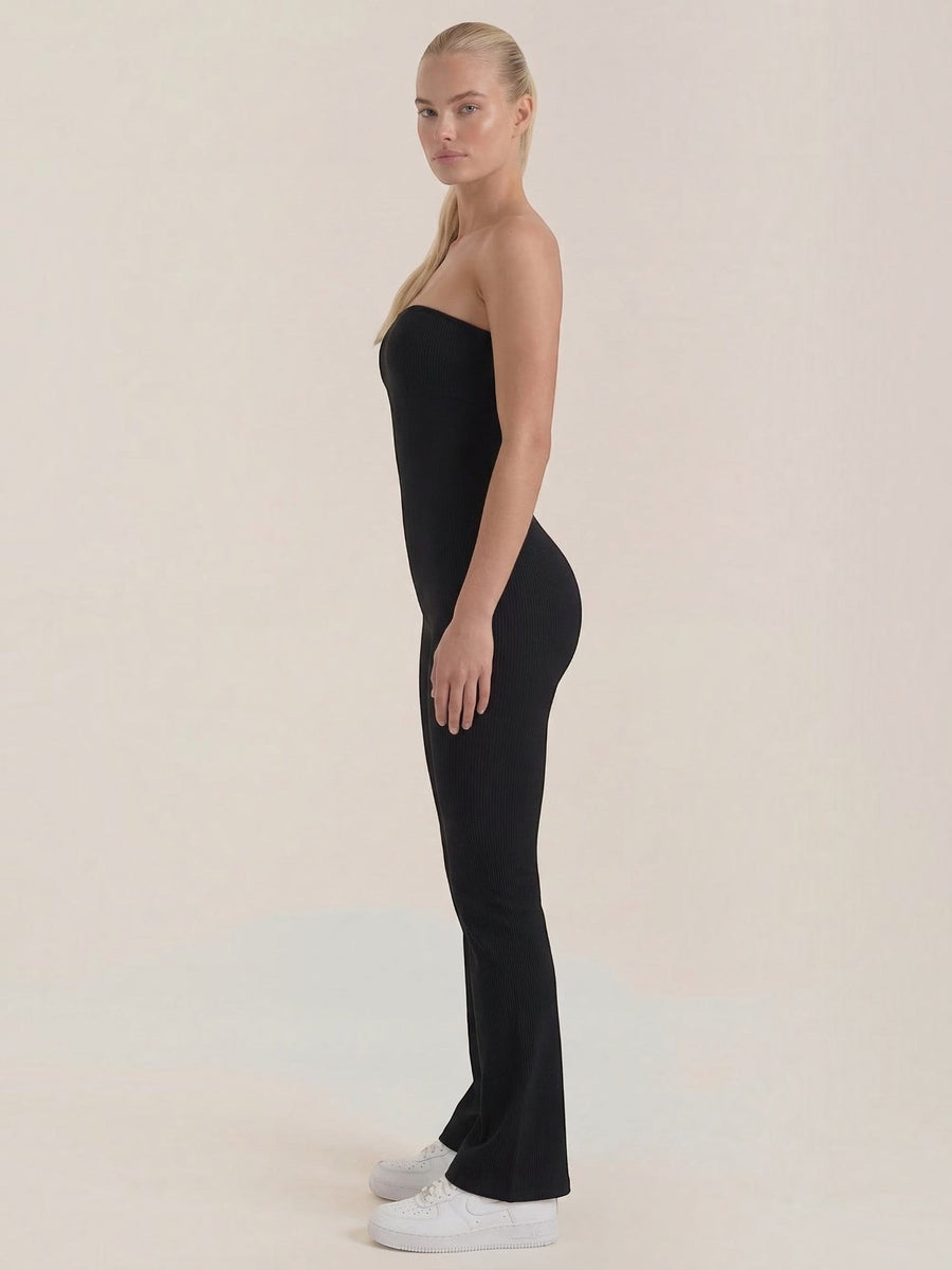 Selma Ribbed Bandeau Flare Jumpsuit