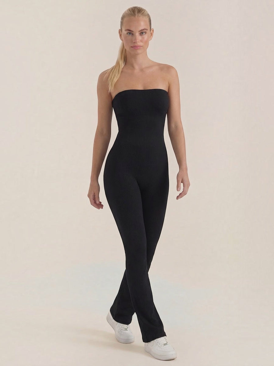 Selma Ribbed Bandeau Flare Jumpsuit