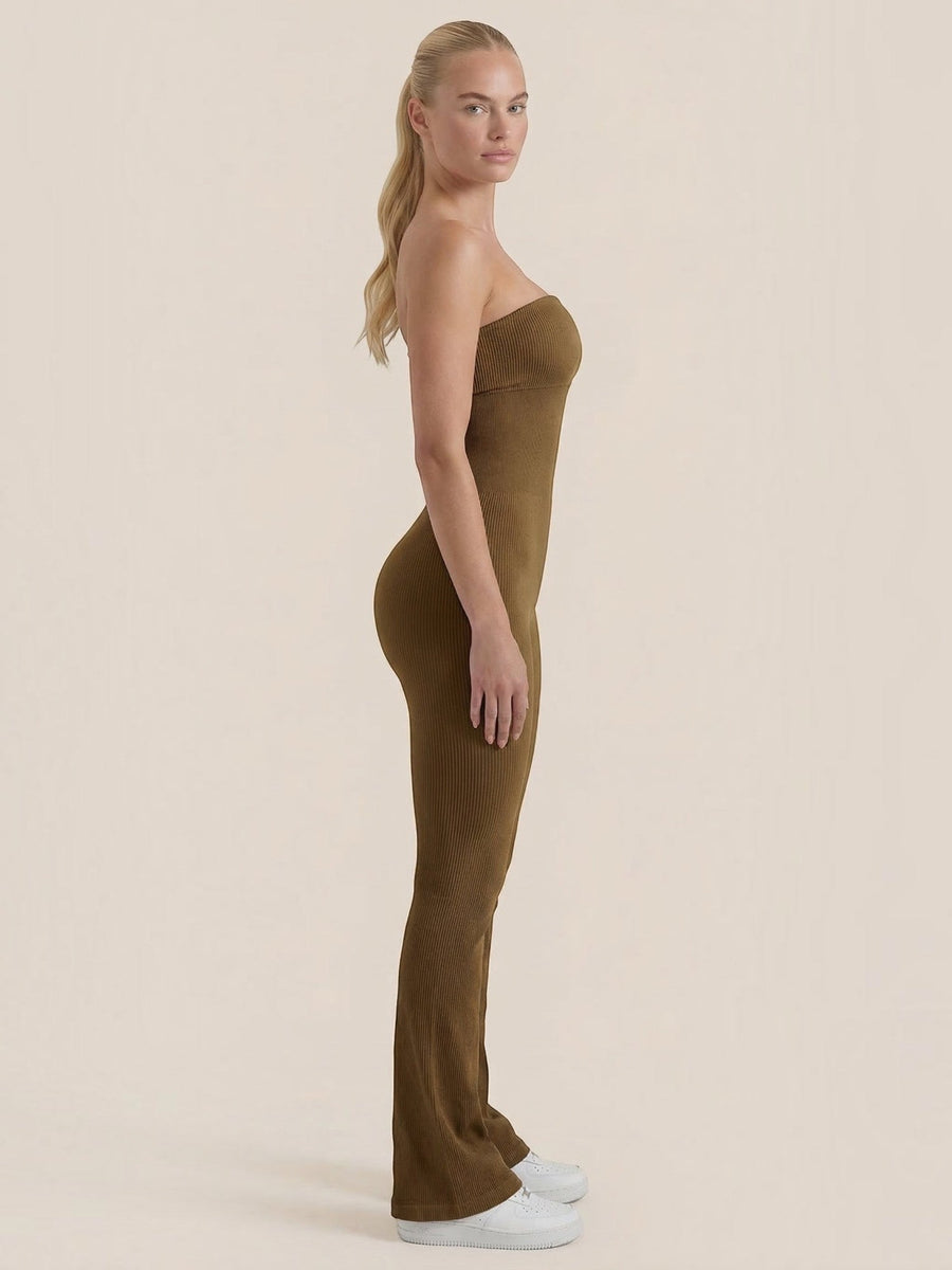 Selma Ribbed Bandeau Flare Jumpsuit