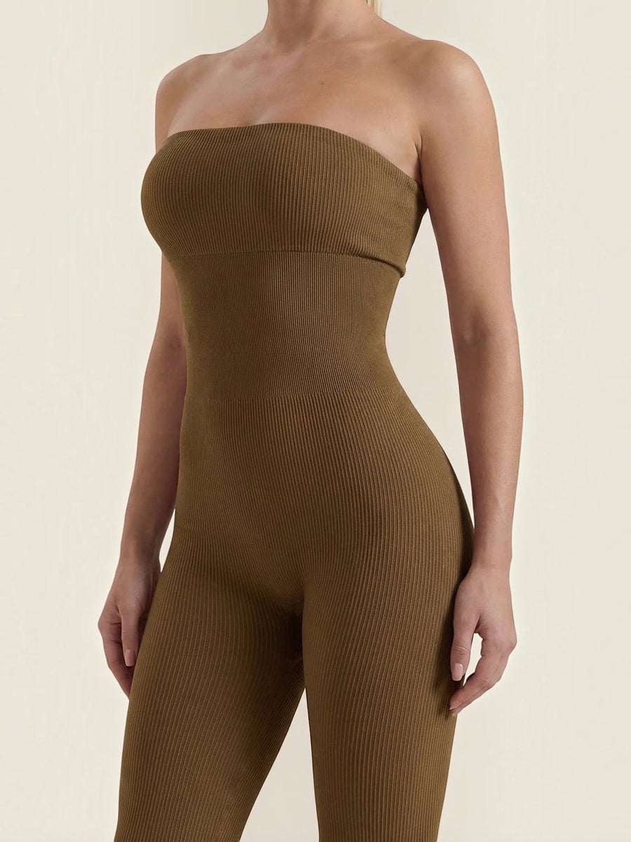 Selma Ribbed Bandeau Flare Jumpsuit