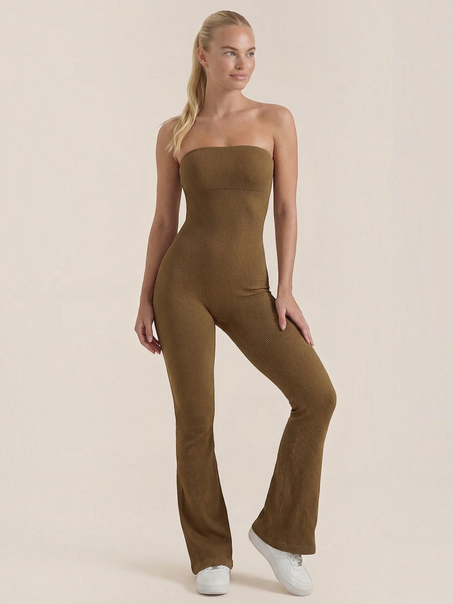Selma Ribbed Bandeau Flare Jumpsuit