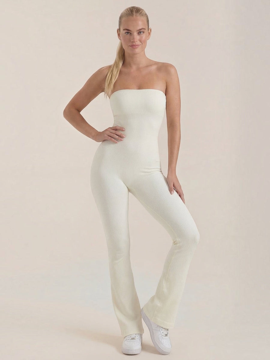 Selma Ribbed Bandeau Flare Jumpsuit
