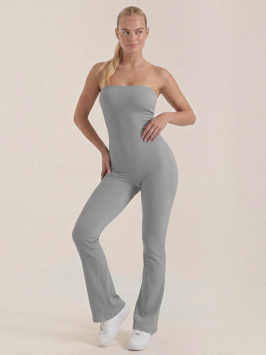 Selma Ribbed Bandeau Flare Jumpsuit