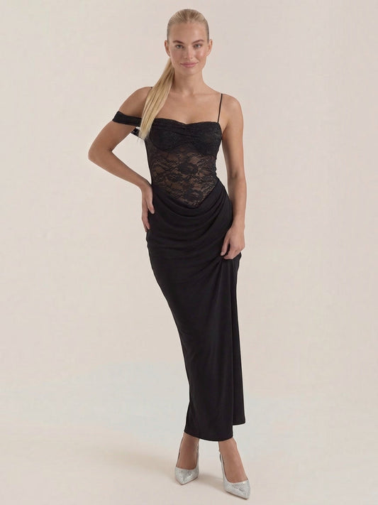 Giselle One Shoulder Lace Corset Style Maxi Gown