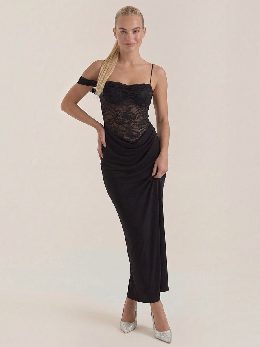 Giselle One Shoulder Lace Corset Style Maxi Gown