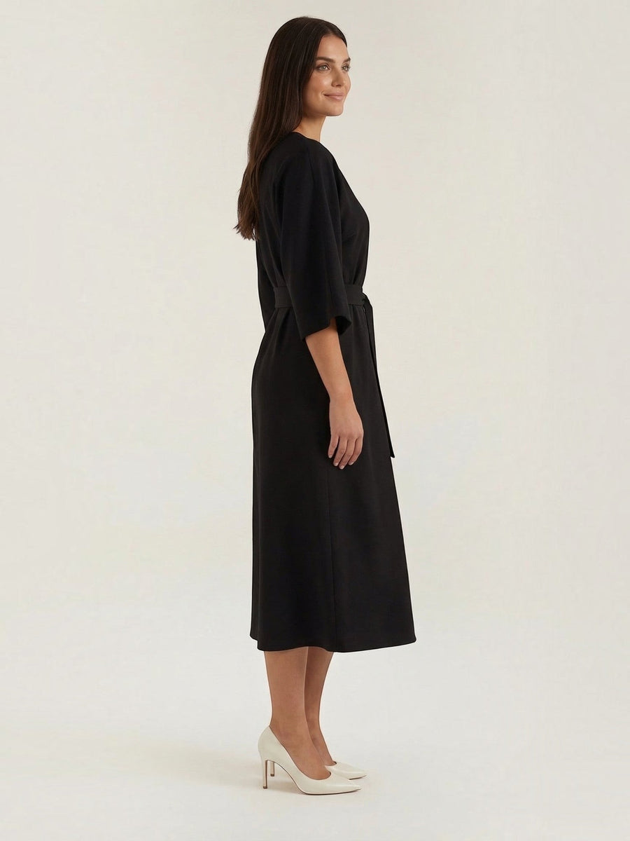 Ana Balloon Sleeve Wrap Midi Dress with Belt
