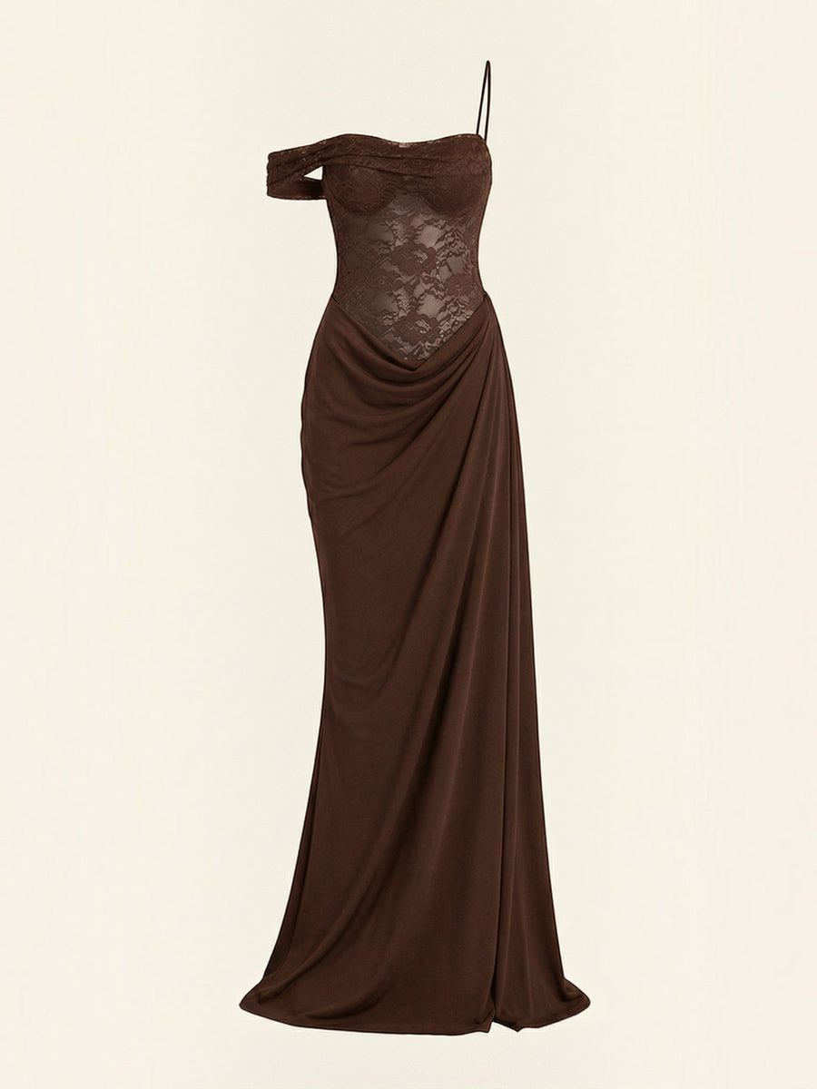 Giselle One Shoulder Lace Corset Style Maxi Gown
