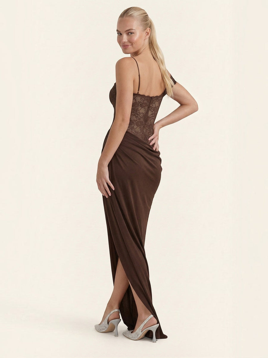 Giselle One Shoulder Lace Corset Style Maxi Gown
