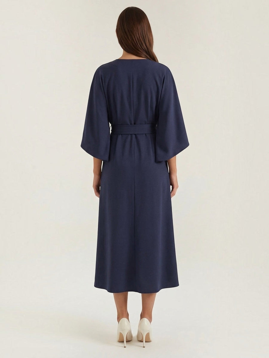 Ana Balloon Sleeve Wrap Midi Dress with Belt