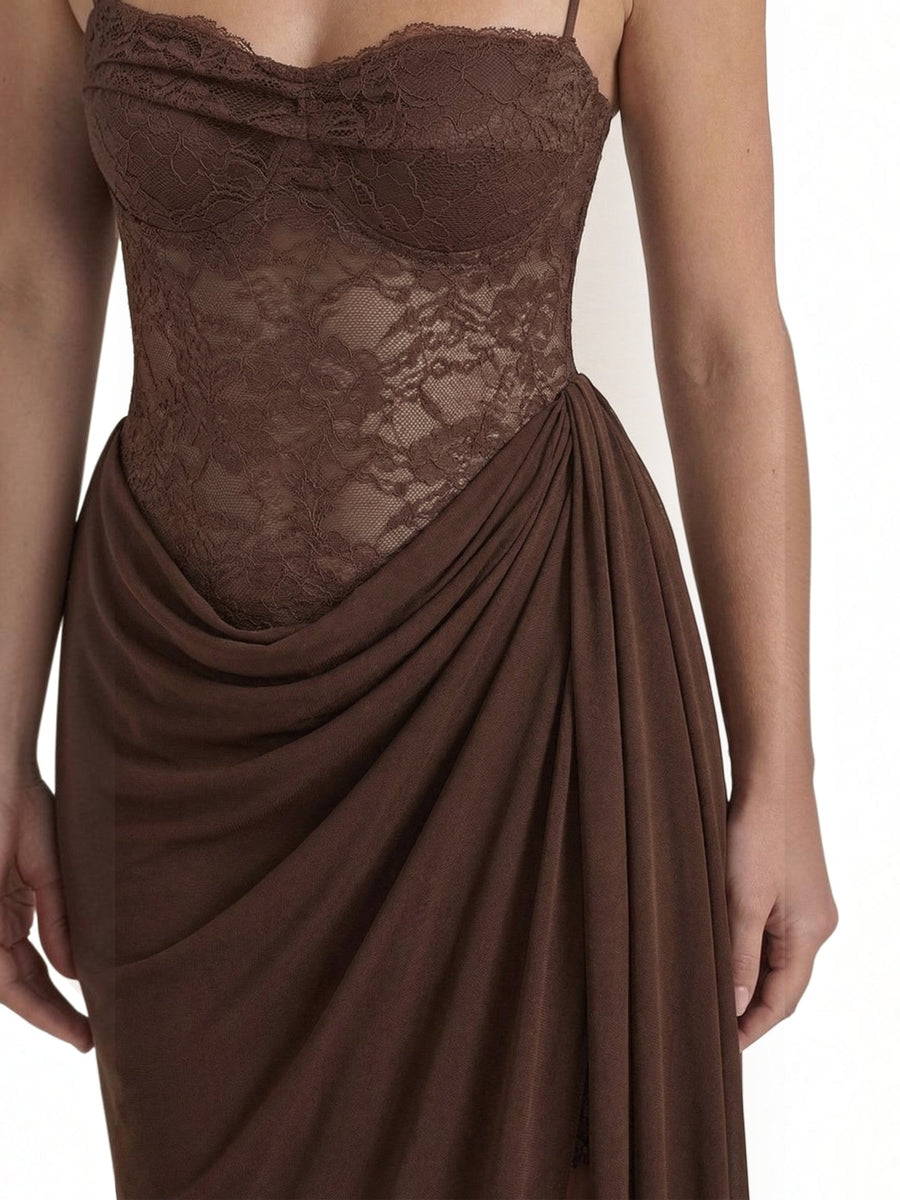 Giselle One Shoulder Lace Corset Style Maxi Gown