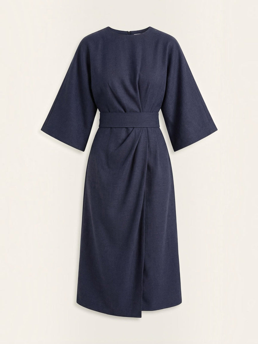 Ana Balloon Sleeve Wrap Midi Dress with Belt
