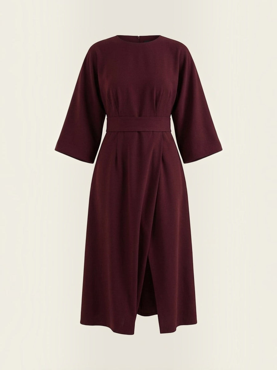 Ana Balloon Sleeve Wrap Midi Dress with Belt