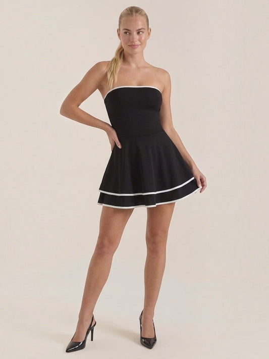 Greta Black and White Tiered Mini Dress
