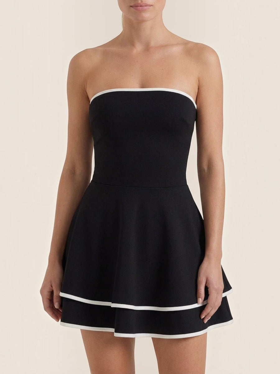 Greta Black and White Tiered Mini Dress