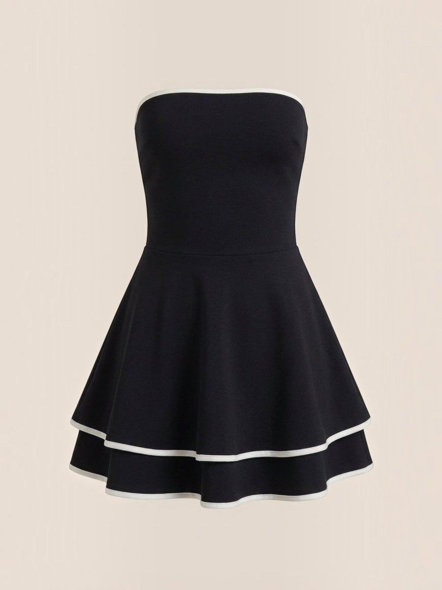 Greta Black and White Tiered Mini Dress