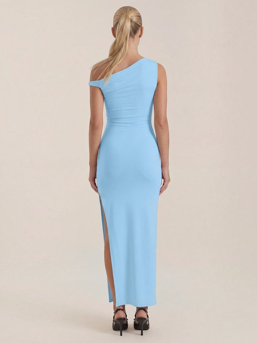 Deanna One Shoulder Ruched Maxi Dress with Slit