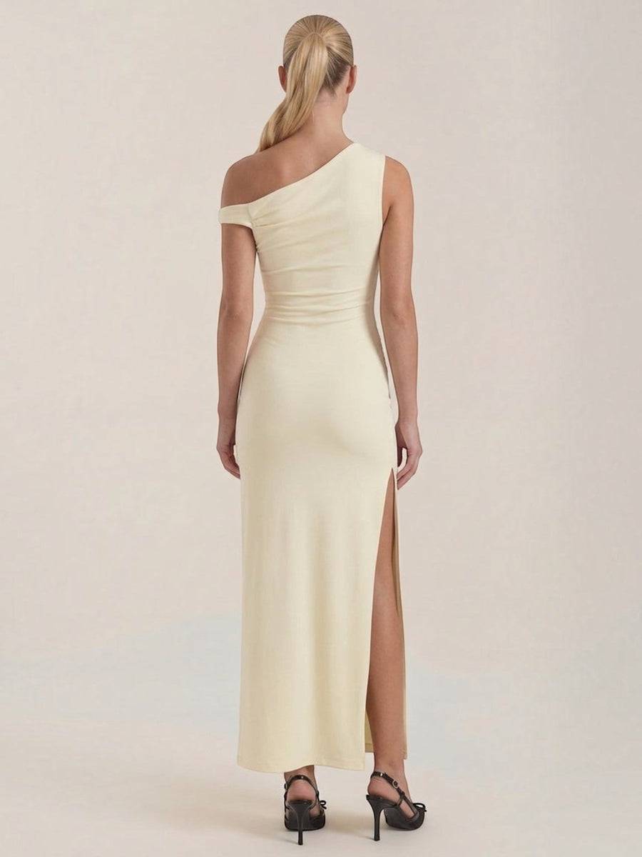 Deanna One Shoulder Ruched Maxi Dress with Slit