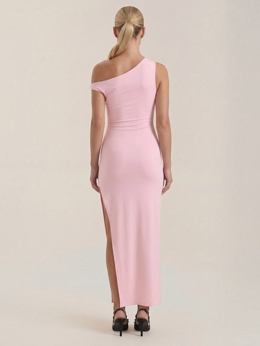 Deanna One Shoulder Ruched Maxi Dress with Slit