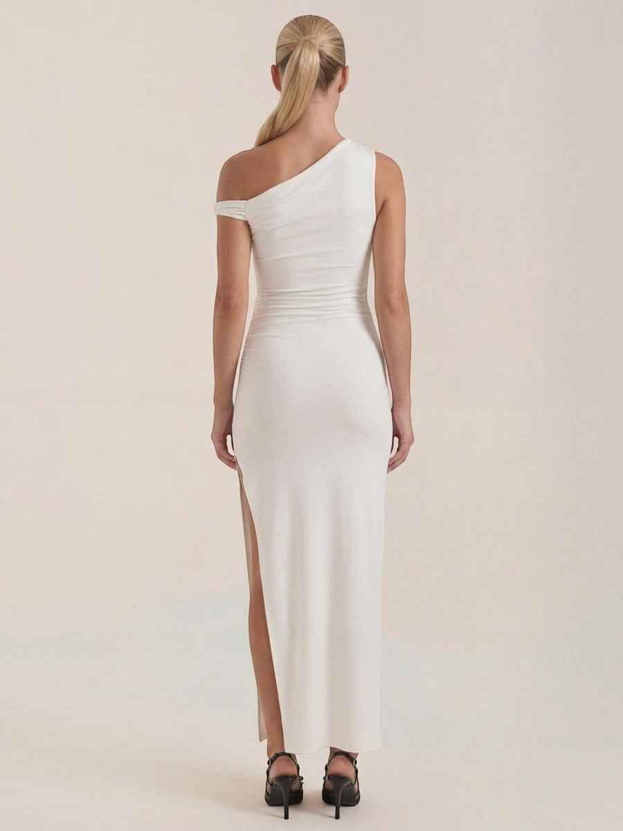 Deanna One Shoulder Ruched Maxi Dress with Slit