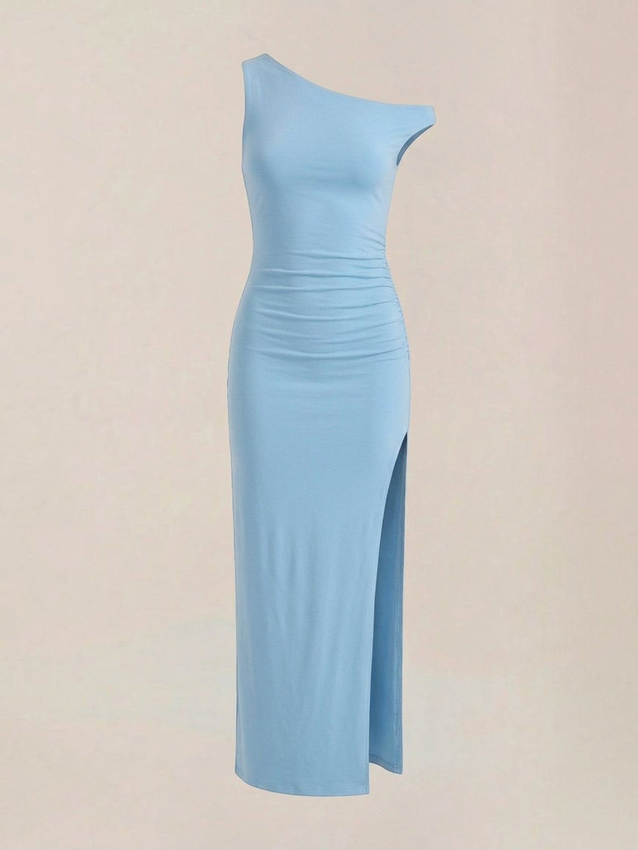 Deanna One Shoulder Ruched Maxi Dress with Slit