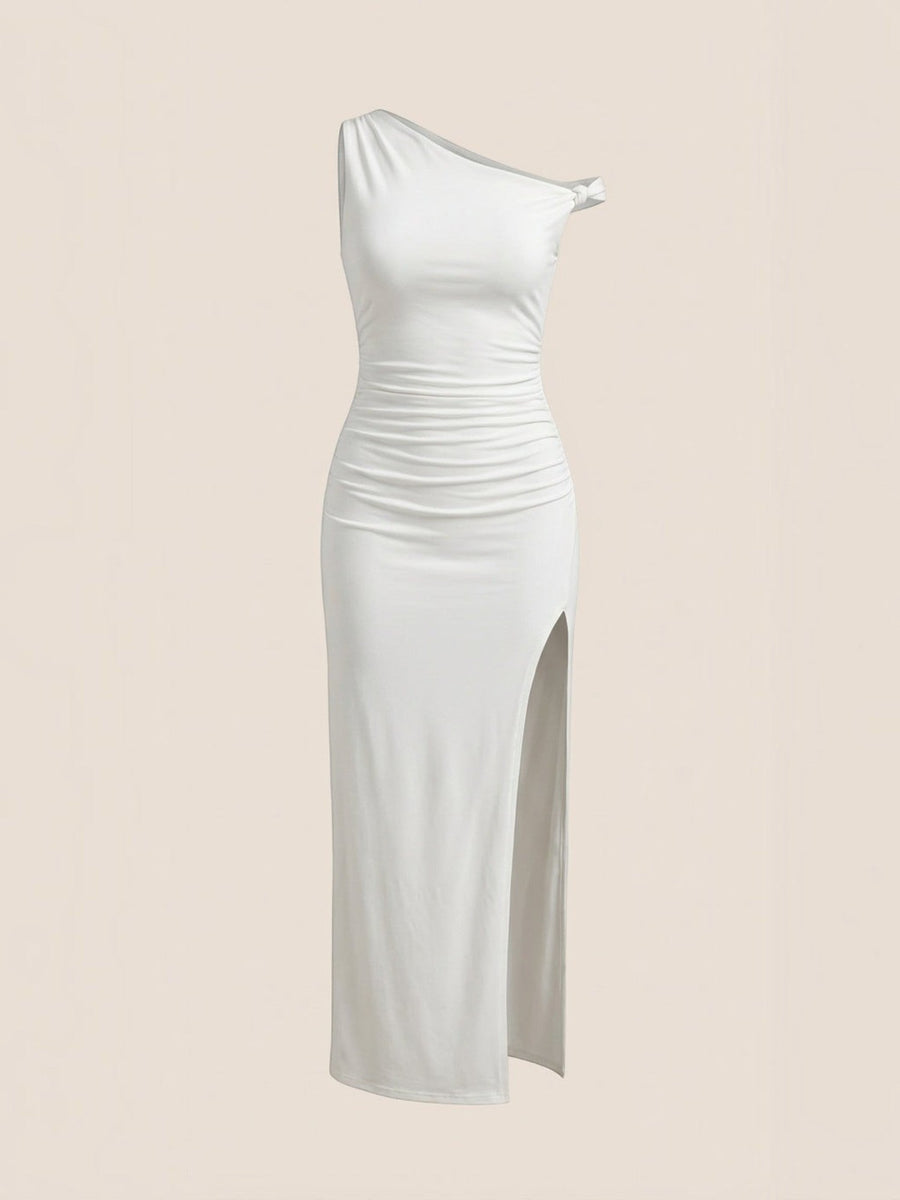 Deanna One Shoulder Ruched Maxi Dress with Slit