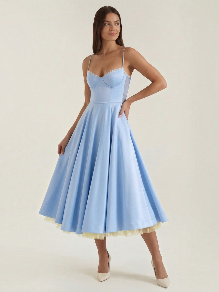 Isolde Corset Style Tulle Midi Dress