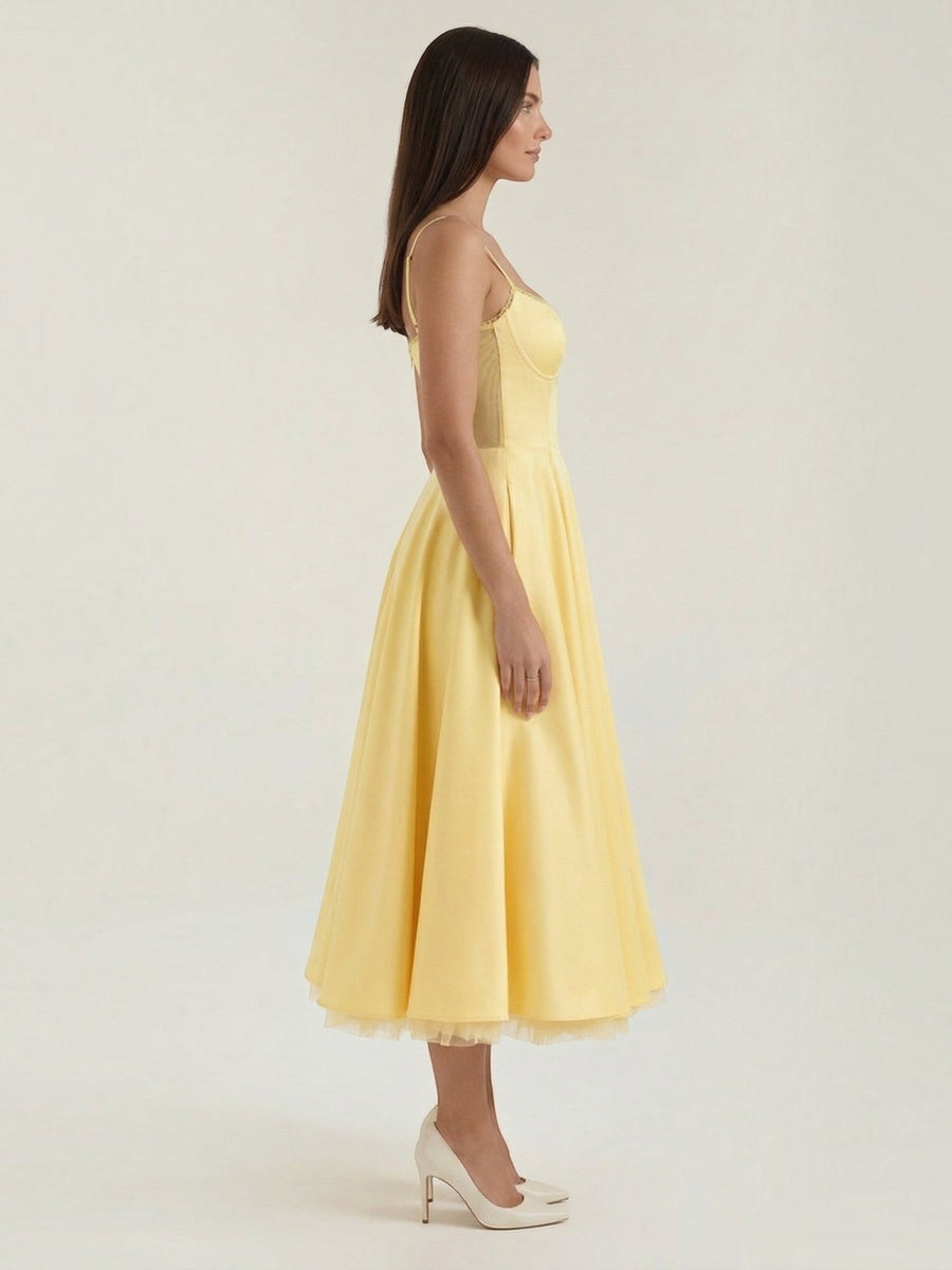 Isolde Corset Style Tulle Midi Dress