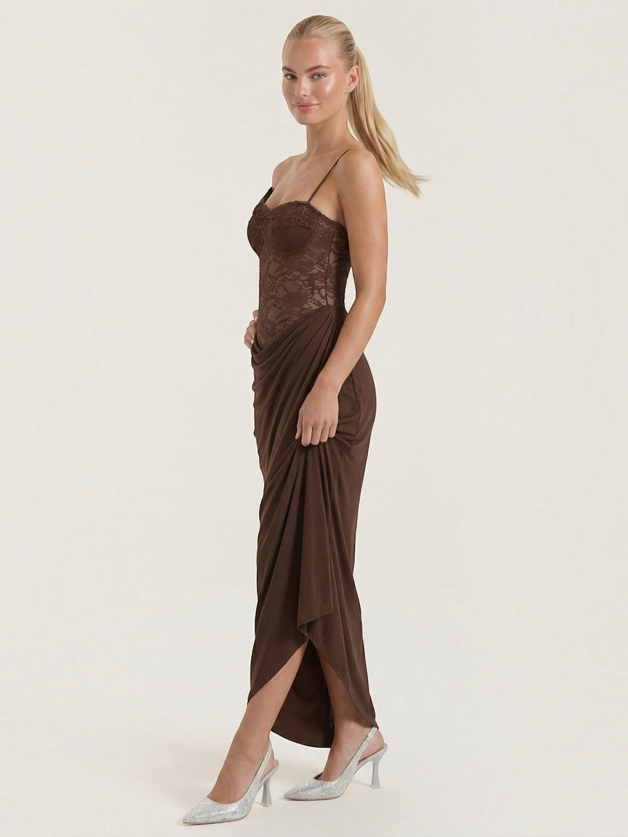 Giselle One Shoulder Lace Corset Style Maxi Gown