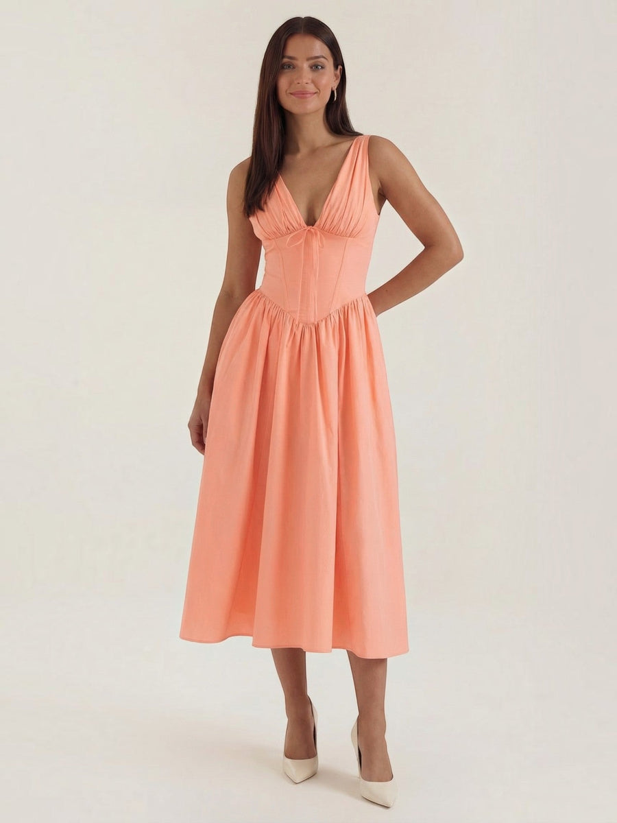 Cassiopeia Corset Style V Neck Midi Sundress