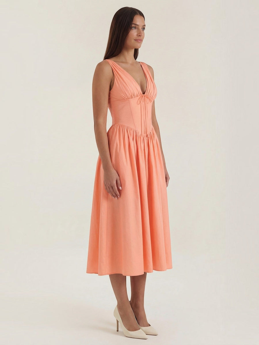 Cassiopeia Corset Style V Neck Midi Sundress