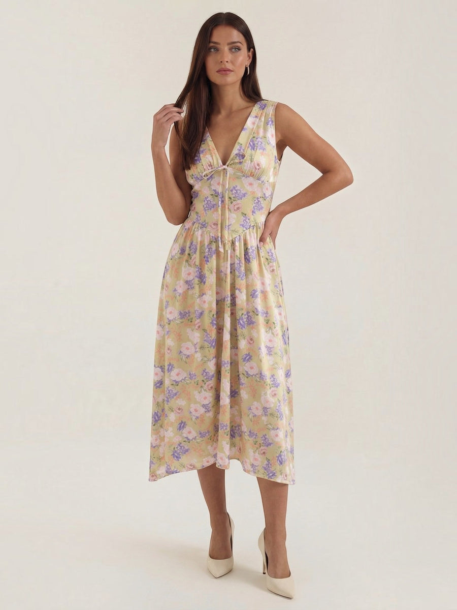 Cassiopeia Corset Style V Neck Midi Sundress