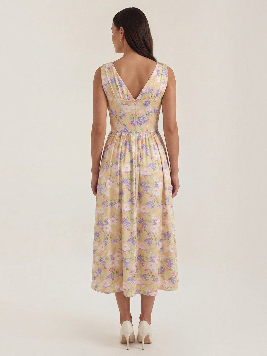 Cassiopeia Corset Style V Neck Midi Sundress