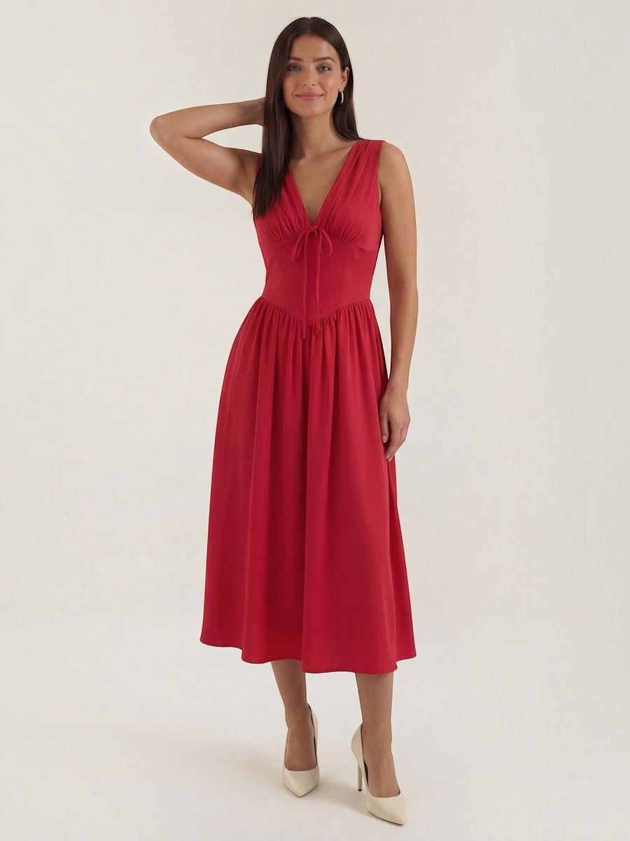 Cassiopeia Corset Style V Neck Midi Sundress