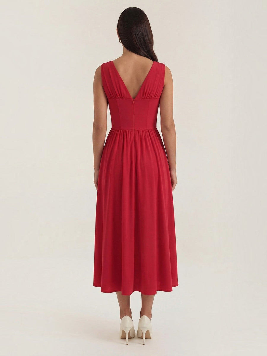Cassiopeia Corset Style V Neck Midi Sundress