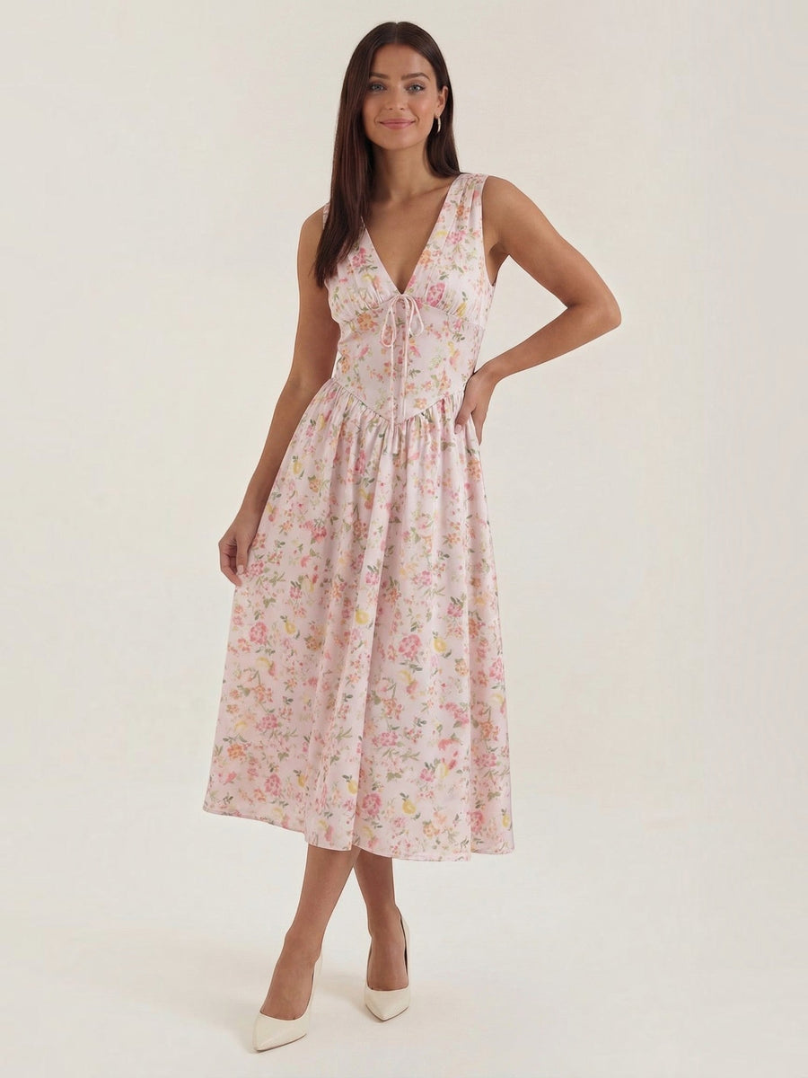 Cassiopeia Corset Style V Neck Midi Sundress